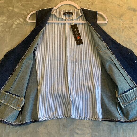Delie Denim Vest Womens XXL Button Down Blue Striped Lined Jean Waistcoat (0323) - Picture 7 of 12